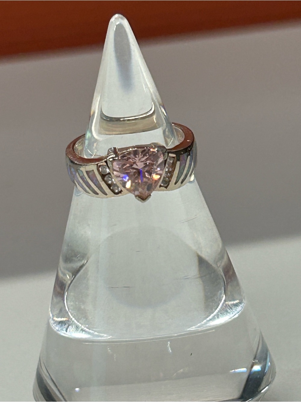 Sterling Silver CZ and Faux Opal Ring Size 7
